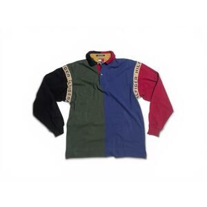 Vintage Tommy Hilfiger MultiColor Rugby Shirt Mens XL Spellout Long Sleeve Rare